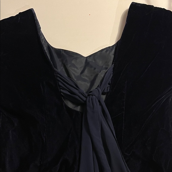 Donna Ricco Vintage Navy Blue velvet Bow Back Cocktail Dress Size 10 EUC - Picture 9 of 12